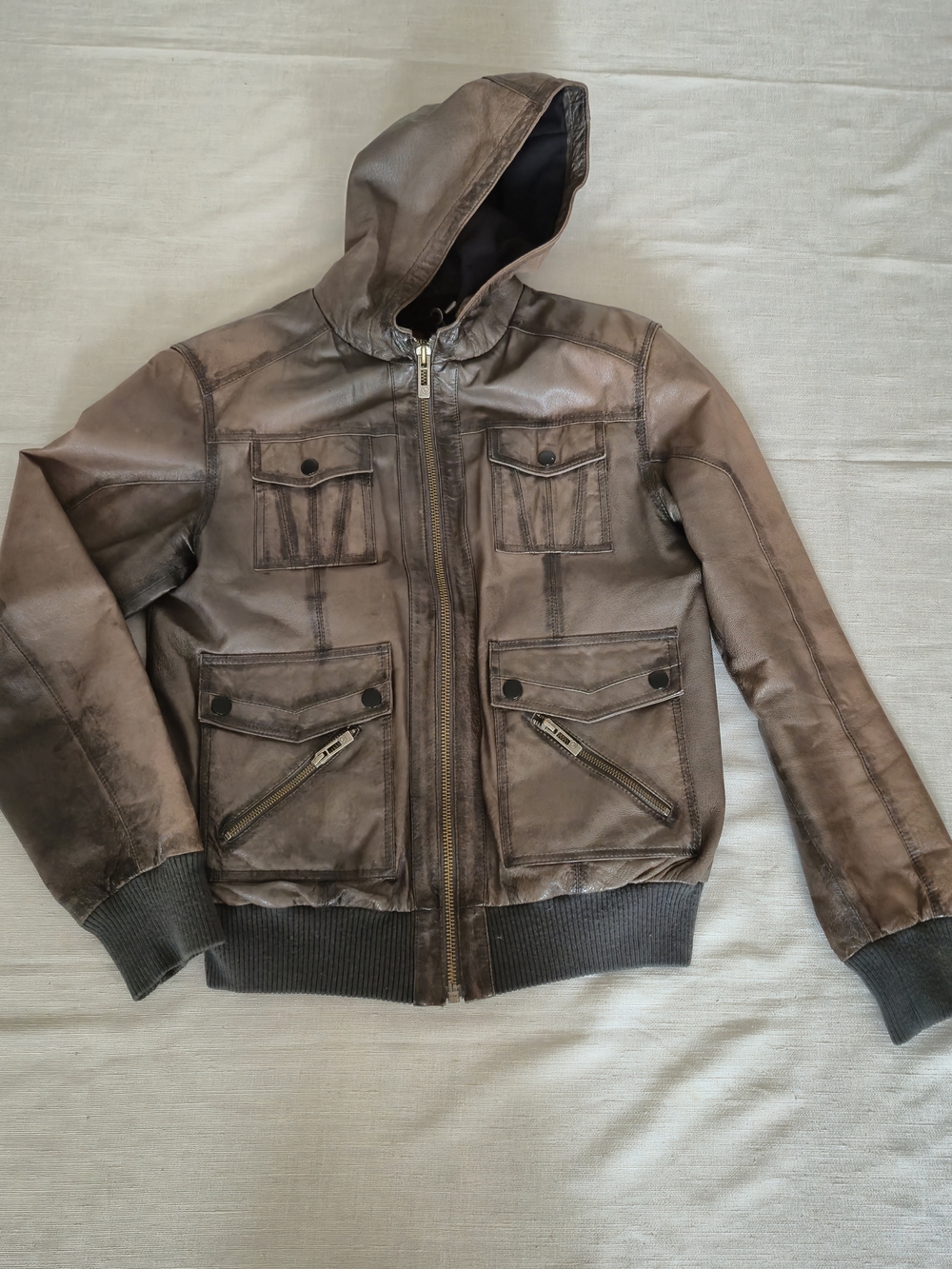 Danier Brown Distressed Leather Shirt Jacket Shacket 90s Minimalist Luxe